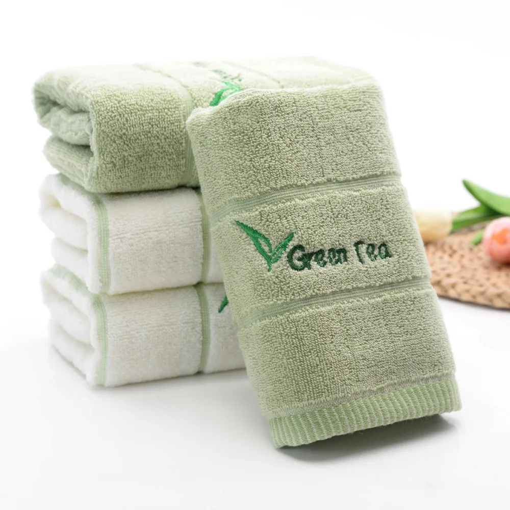 1pcs 33*74cm Green Tea Embroidery Soft Face Towel Cotton Hair Hand Bathroom Towels badlaken