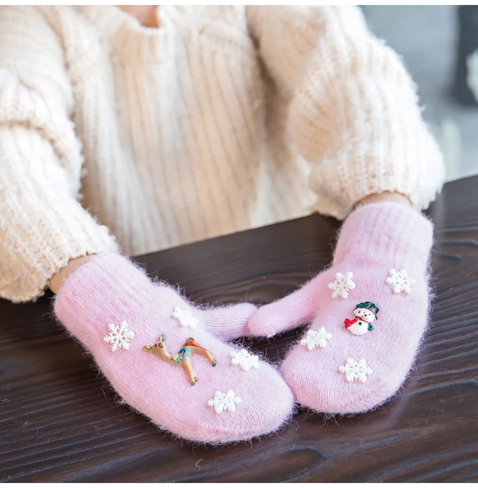 Детские зимние вязаные перчатки, теплые варежки для девочек, подарок на Рождество, милые вязаные перчатки принцессы, Детские От 6 до 12 лет