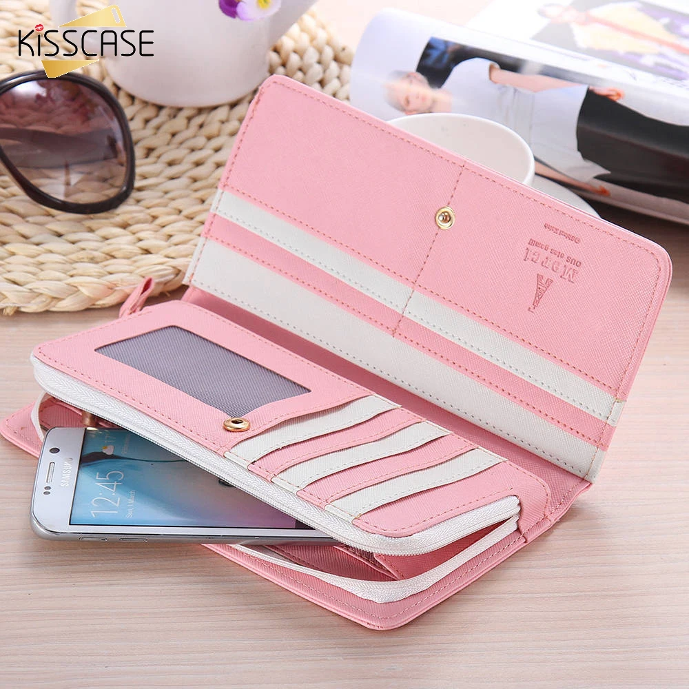 

KISSCASE 5.5" Universal Leather Wallet Case for iPhone 7 8 5S SE 6S Plus Girly Woman Pouch Mobile Phone Bags Case For iPhone 8 7