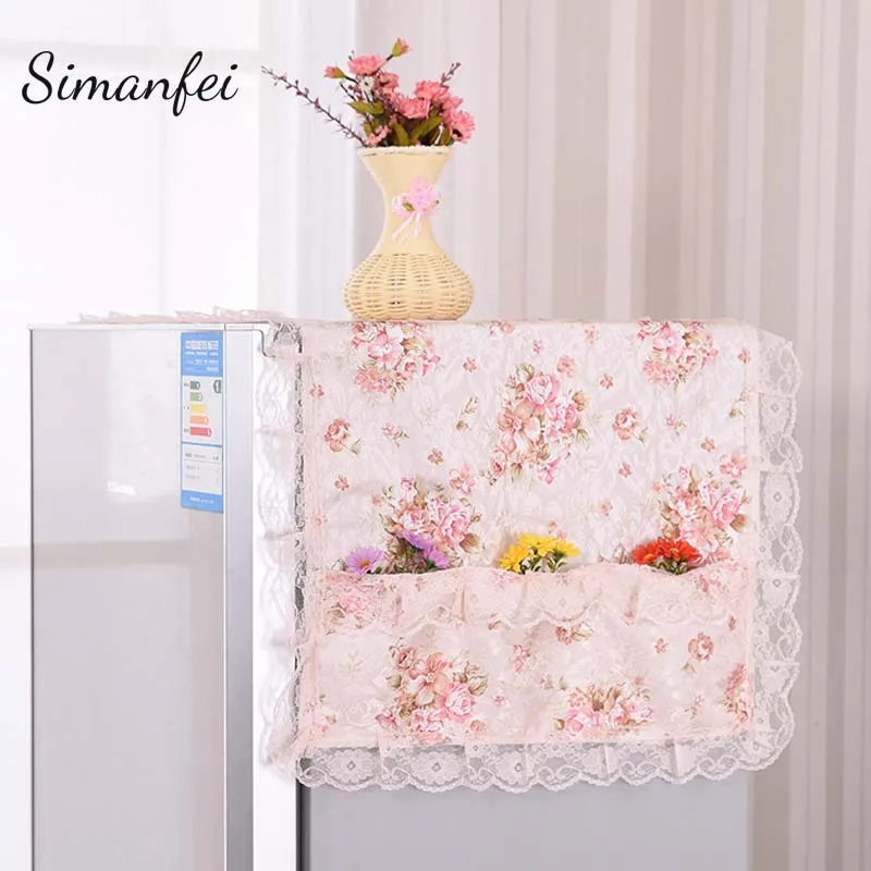 

Simanfei Refrigerator Covers 2019 New Design Multi-function Cotton Linen Flower Printed Lace Dust Cover Household Storage Bags