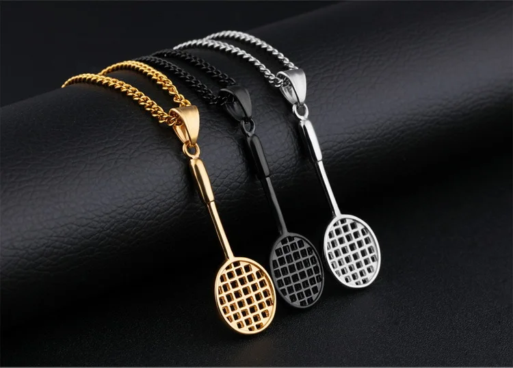 

High Quality Trendy Fashion Jewelry Cool Men Necklace Titanium Steel Badminton Racket Pendant Necklaces For Women Necklace