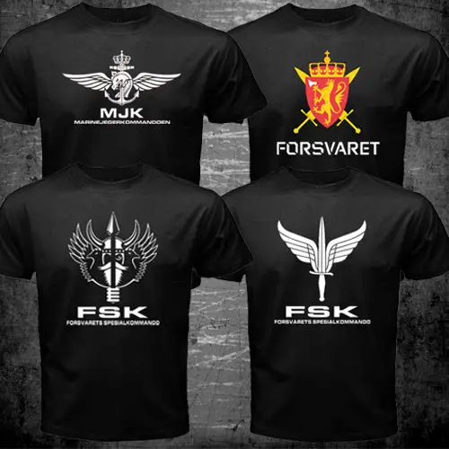 

Norwegian Norway FSK Special Forces Forsvarets Spesialkommando Navy Army T-shirt Mens 100% Cotton Short Sleeve Tee Shirt Black