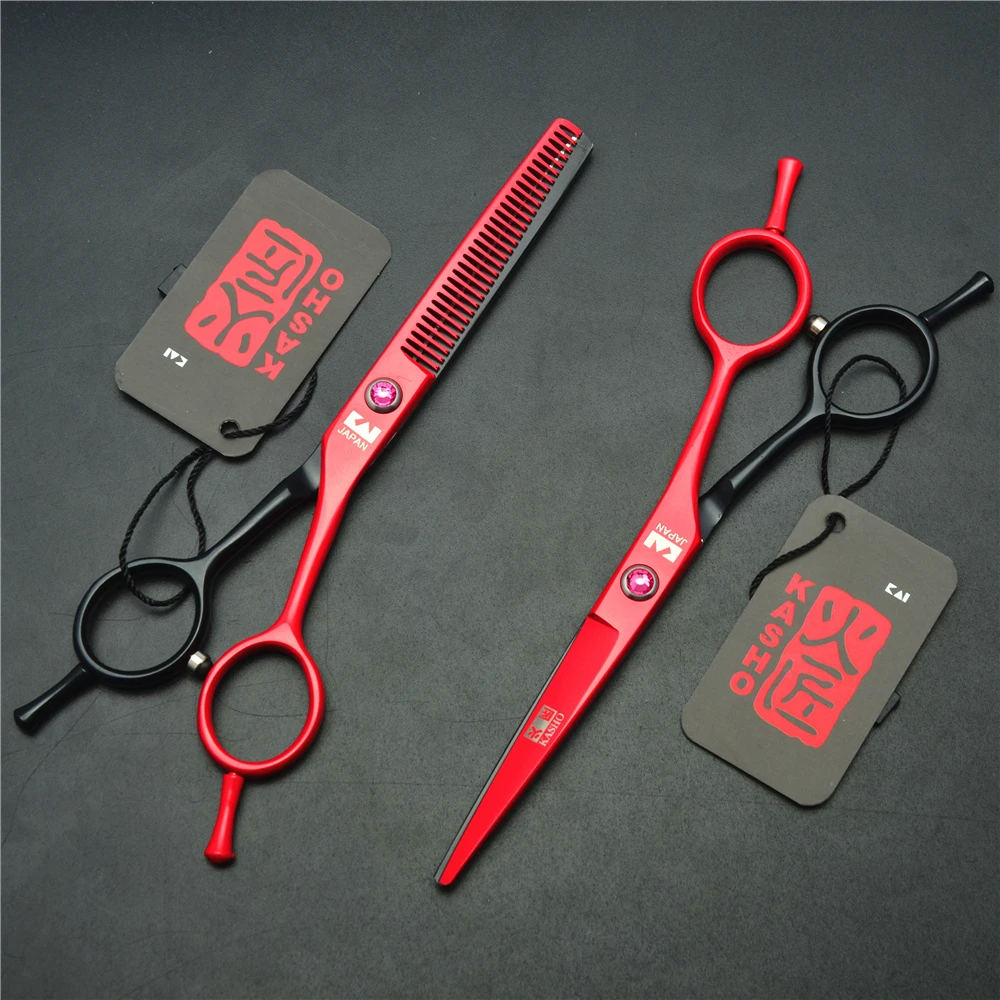 2Pcs 1012H 5.5'' 16cm Red Kasho Hairdressing Scissors JP 440C Cutting