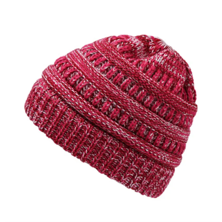 Женские шерстяные вязаные шапки на осень и зиму, повседневные брендовые дизайнерские шапки в стиле хип-хоп, теплые шапки с дырками - Цвет: Red and White