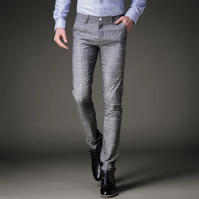 Fashion Mens Dress Pants Summer Formal Slim Fit Suit Plaid Fashion Mens Dress Pants Summer Formal Slim Fit Suit Plaid Business Casual Plus Size