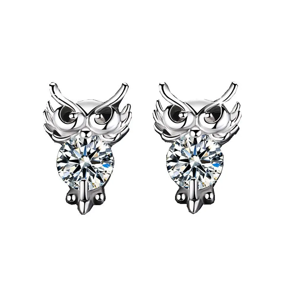 CiNily Серебряная запонка в форме совы серьги с милыми животными прозрачные с большими кристаллами модные украшения Рождественский подарок для девушек женщин пара