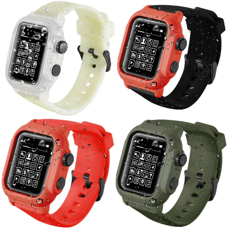 Водонепроницаемый силиконовый ремешок для Apple Watch band 44 мм 42 мм Iwatch Series 4 3 спортивный светящийся браслет Броня Защитная крышка полоса