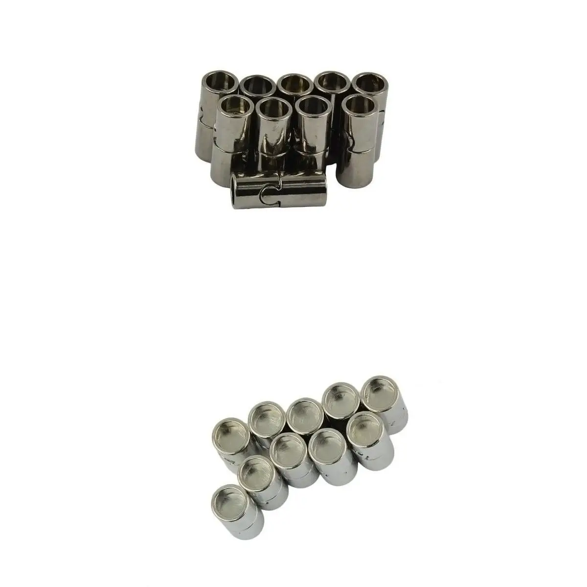 20Sets Jet Leather Glue In 7 Mm Tube Barrel Magnetic Slide Clasp White&Black