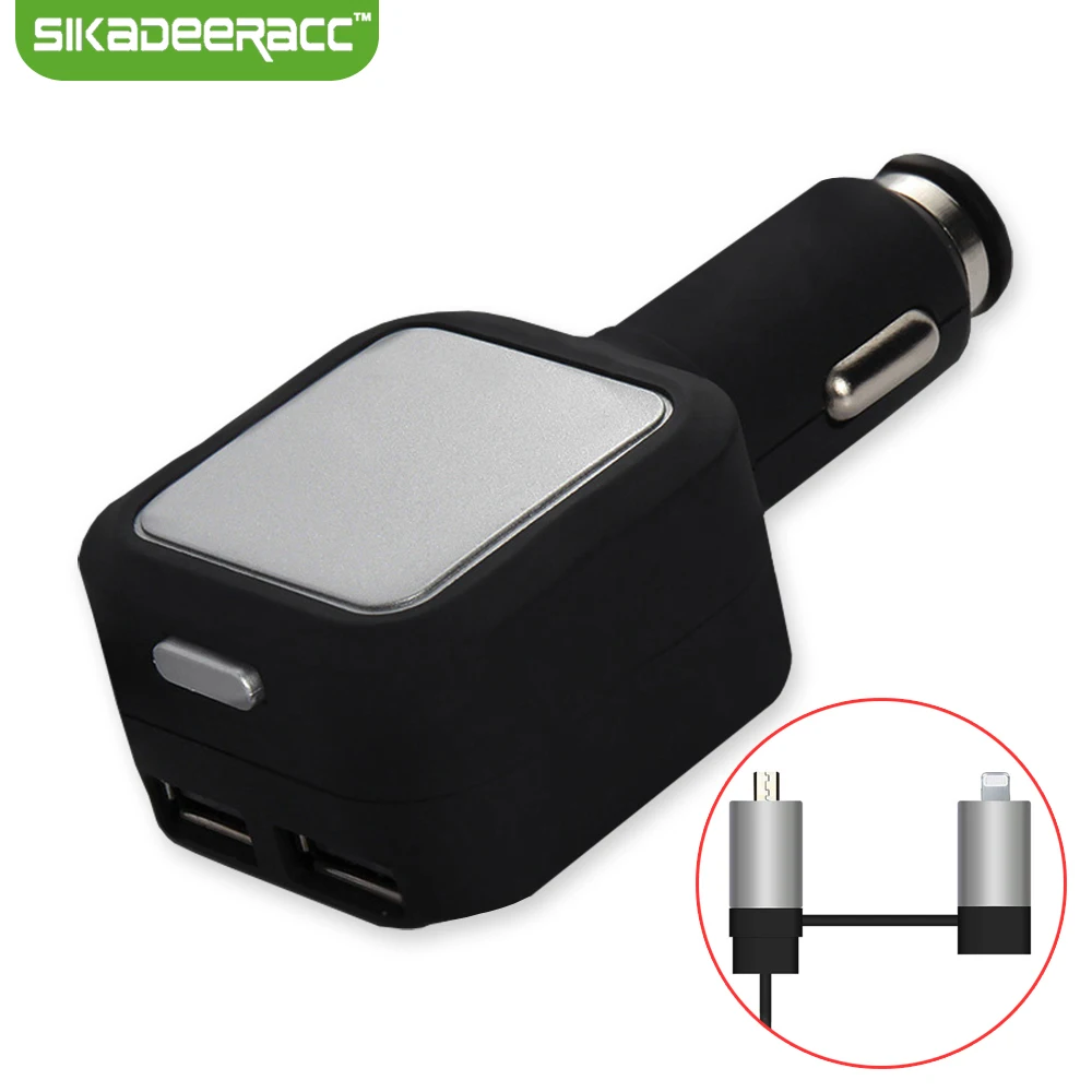 

2 in 1 Charging Cable Micro USB Lightning Car Charger Adapter 4.8A Dual USB Port For iPhone 5s 6 7 Plus Samsung Android DC57