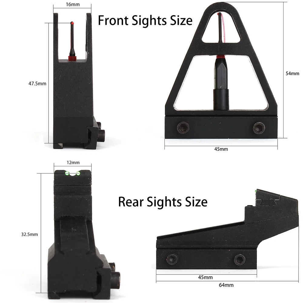 Ohhunt Регулируемый Быстрый съемный волоконно-оптический открытый передний задний прицел для Ласточкин хвост 3/8 дюймов 11 мм рейку Airgun прицел набор