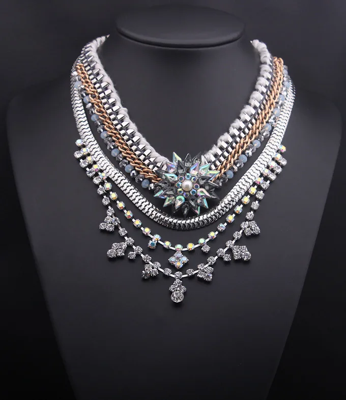 

layers design stone linked collar expensive statement necklace fashion jewelry