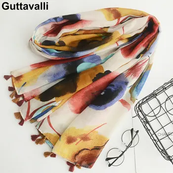 

Guttavalli Women Christmas Flowers Long Fringes Shawl Female Yellow Soft Wrap Chevron Autumn Plant Print Geometric SkinnyScarves