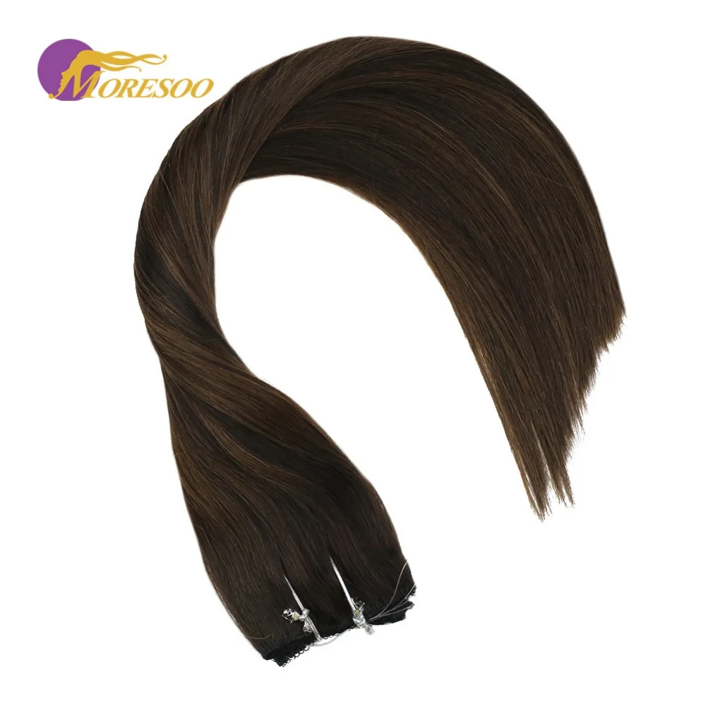 

Moresoo Flip in Real Remy Human Hair Extensions Balayage Color Darkest Brown #2 with Brown #6 Fishing Line Flip On Hair 50-100G