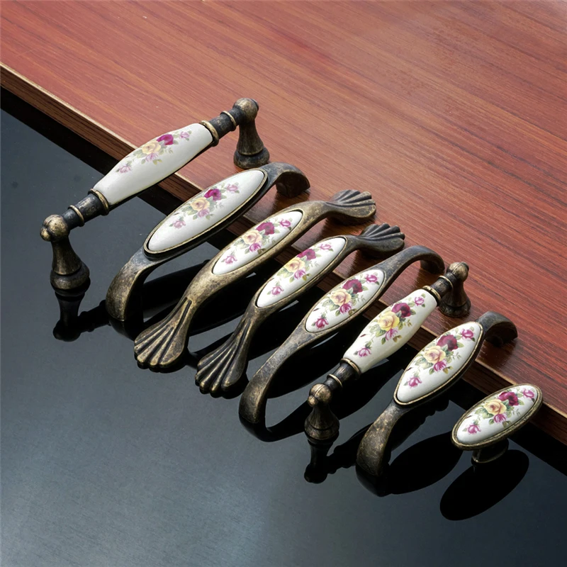 

Vintage Bronze Ceramic Door Handles Cabinet Cupboard Wardrobe Drawer Closet Pull Knobs Kitchen Furniture Hardware Accessories