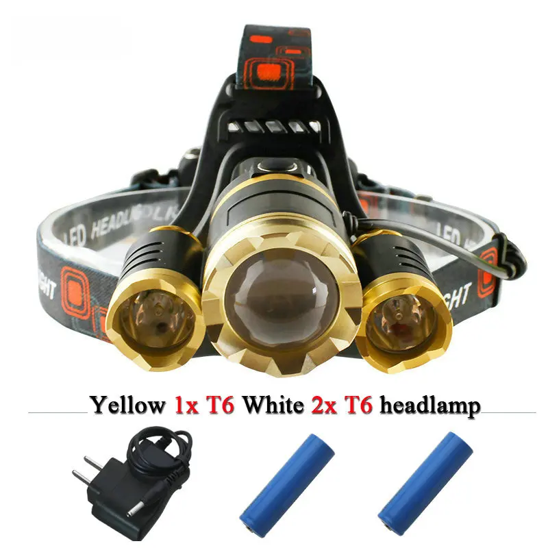 

led headlights Portable Lighting zoom 3 led xml t6 flashlight headlamp waterproof head light 18650 charge head torch hoofdlamp