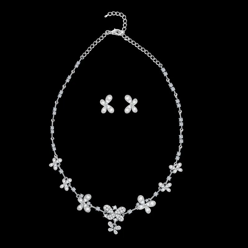 

SLBRIDAL Silver Austrian Crystal Rhinestones Pearls Alloy Wedding Jewelry Set Bridal Necklace Earring Set Women Party Jewelry