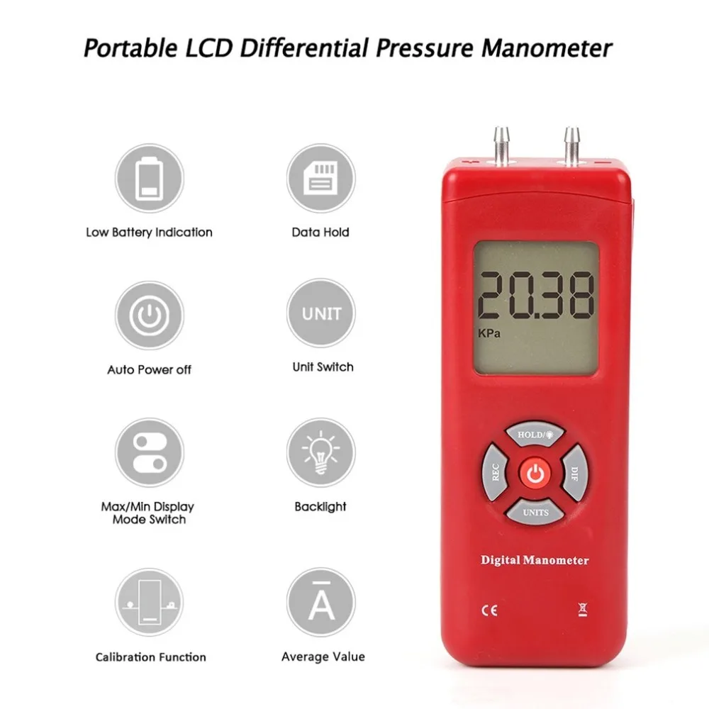 TL-100 цифровой манометр, измеритель давления воздуха, портативные манометры, ручной u-образный дифференциальный измеритель давления