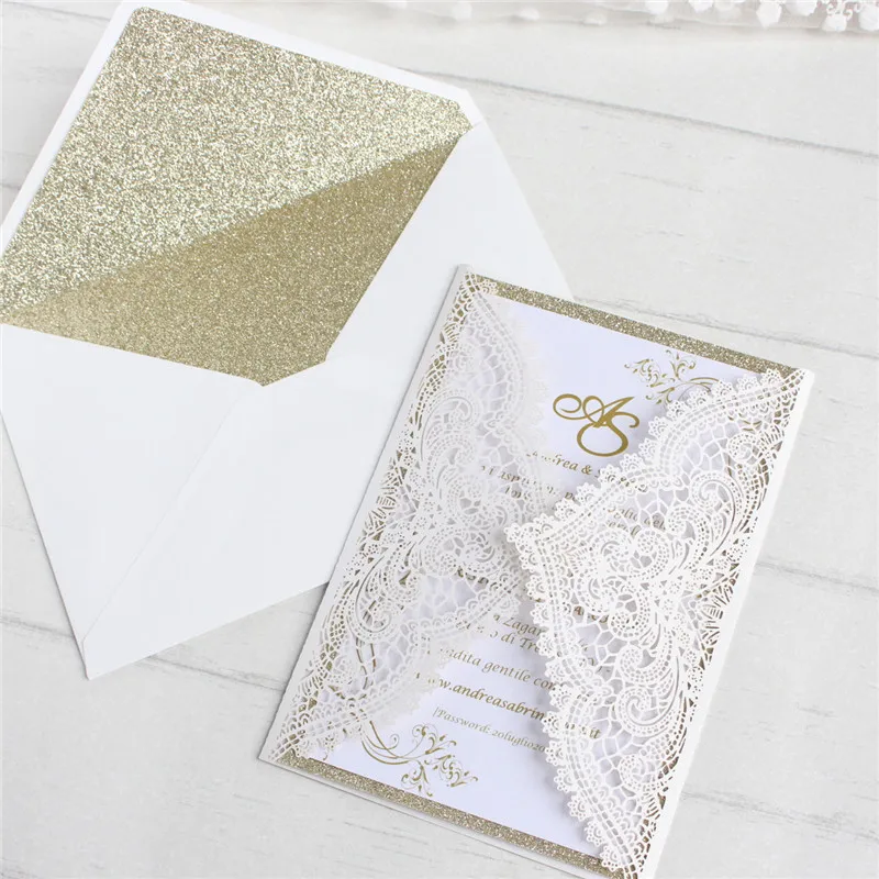 

Luxury invitations birthday bridal glittery gold insert envelop handmade greeting cards personalized printing