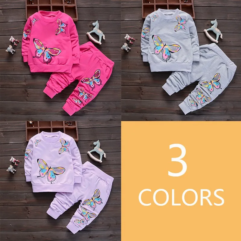 

2019 Kids Girls Cute Butterfly Pullover Sweatshirt+Pants 2pcs Suit Autumn Baby Clothes Set Children'Clothing Outfits Set