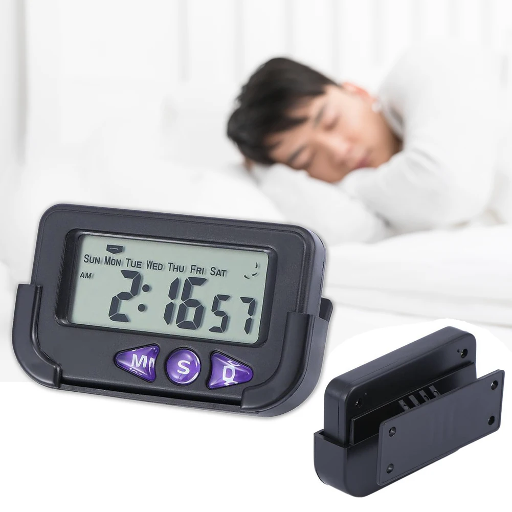 

Portable Electronic Alarm Clock Home Travel Small Large Display Digital Accurate Plastic Unique Black Stopwatch Automotive