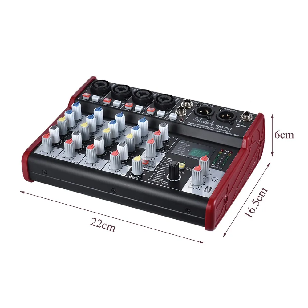 Muslady SM-68 Портативный 6-канальный звуковая карта микшерный пульт встроенная карта памяти 16 эффекты с USB аудио Интерфейс