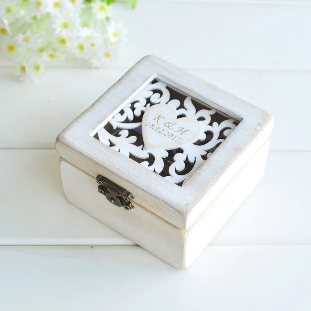 

Personalized Rustic Shabby Chic Keepsake Box Monogrammed Ring Bearer Box Alternative Heart Wedding Ring Boxes