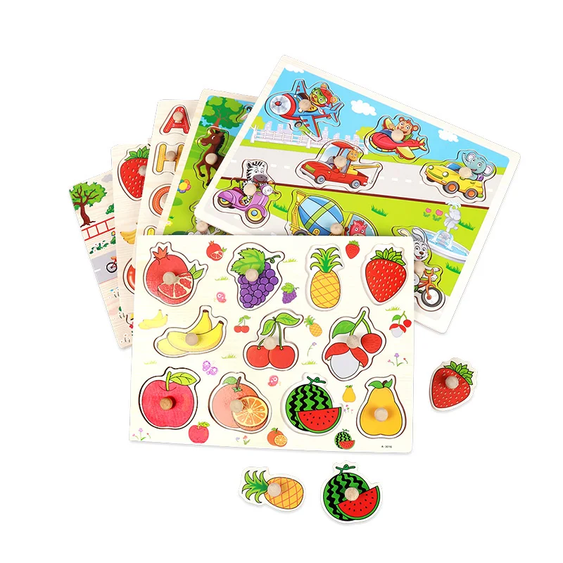 

Wooden Toys Jigsaw Puzzle Hand Grab For Kid Early Educational Toys Baby Toy fruit and Animal Education Baby Toys