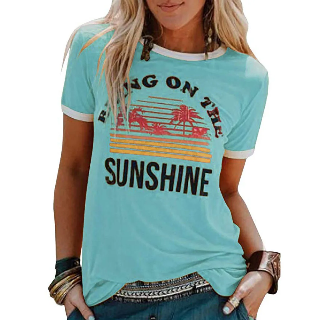 Женская футболка с коротким рукавом оранжевая надписью Bring On The Sunshine лето