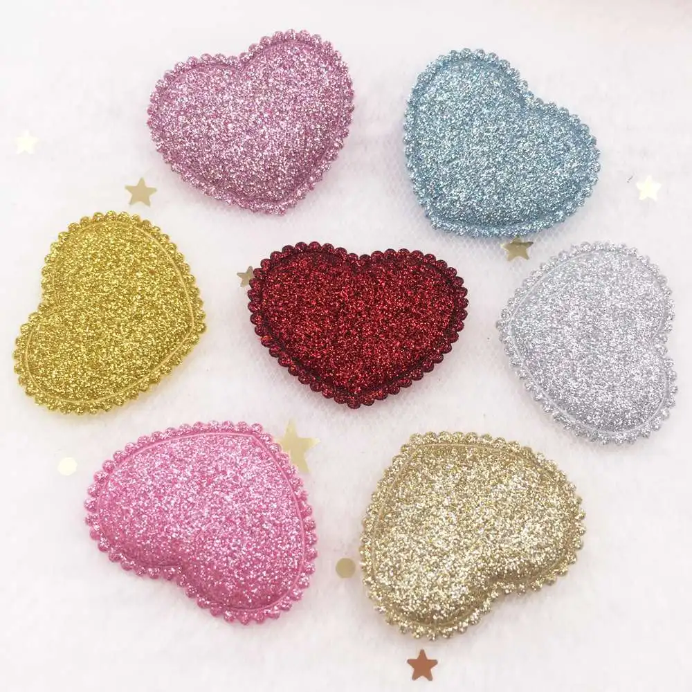 

Glitter Padded Bepowder Fabric Mix 30mm Heart Applique Wedding Making Children Hair Clip Accessories DIY Craft Supplies E158*2
