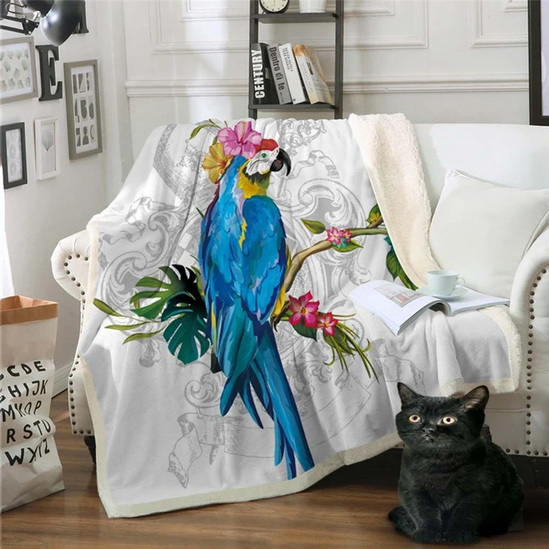 

Colorful Flower Bird Sherpa Blanket on Beds Couch Sofa Cartoon Plush Soft Throw Blanket for Kids Adults Bedspread Sofa Cover