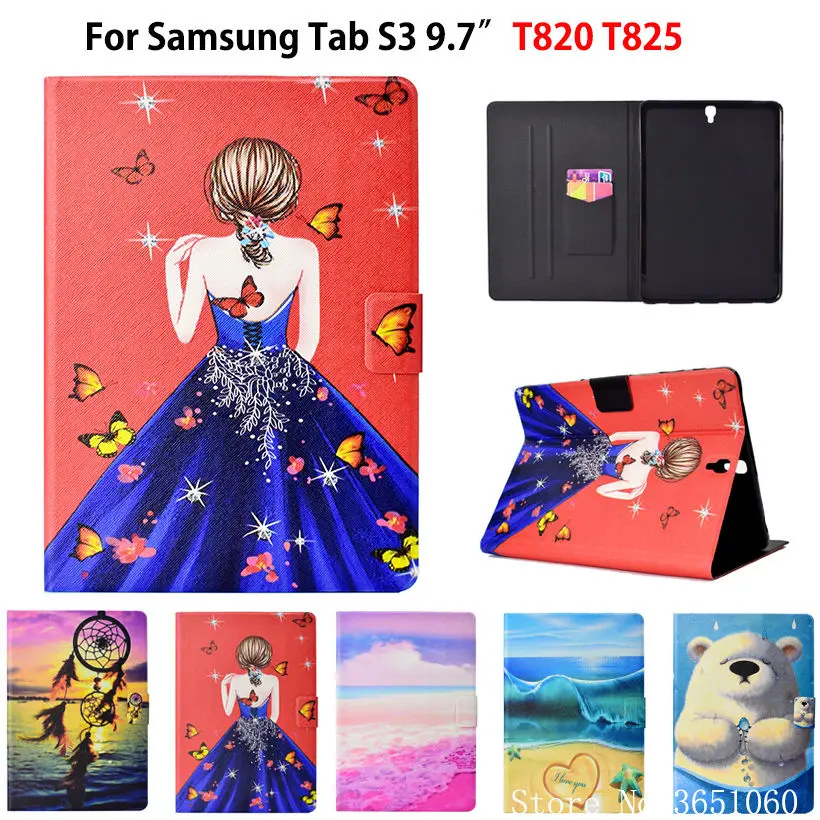 Чехол для Samsung Galaxy Tab S3 9. 0 T820 T825 SM Smart Cover Funda Tablet Fashion Girls Silicon PU Leather Stand Skin Shell|Чехлы