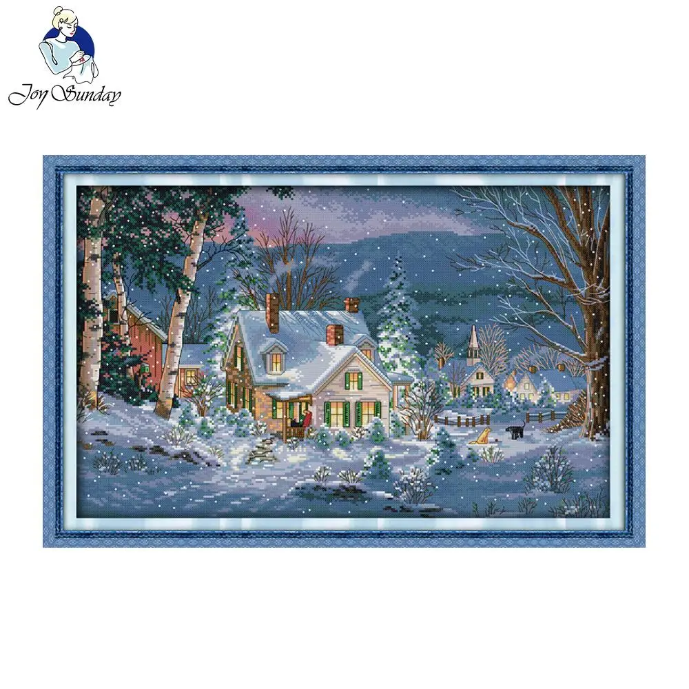 

Joy Sunday The Snowy Night Of Christmas Pattern Counted Stamped Cross Stitch as Christmas or Halloween gift for kids and friends