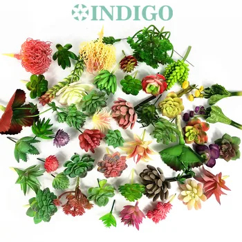 

INDIGO - 10pcs Artificial Succulent Plant Desert Rose Plastic Flower Green Plant Table Decoration Branches Greenery Plant