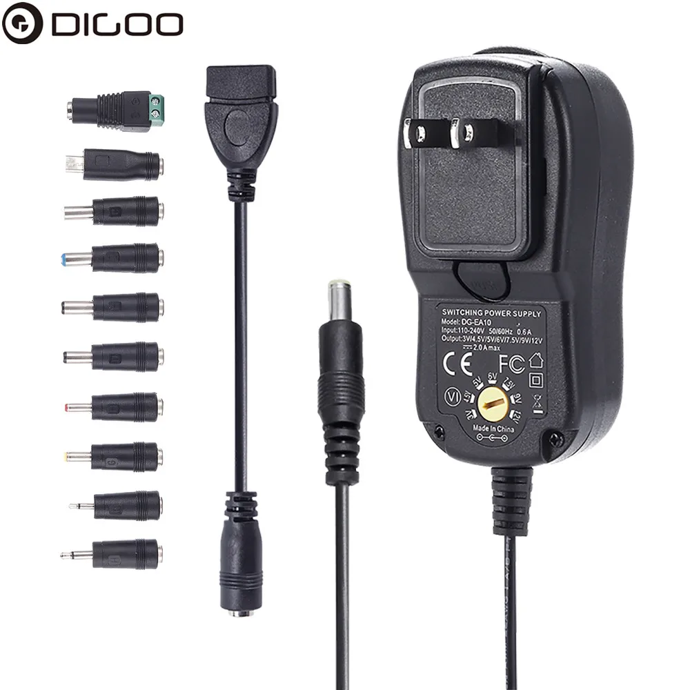 

Digoo DG-EA10 Charger Adapter Plug Removable Version 3-12V Universal 10 Selectable Multi Voltage Switching Micro USB Plug Power