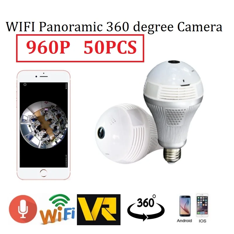 

50PCS 1.3MP Light Bulb Wireless wifi 360 degree Camera 960P ip Panoramic Lamp camera for Home Security
