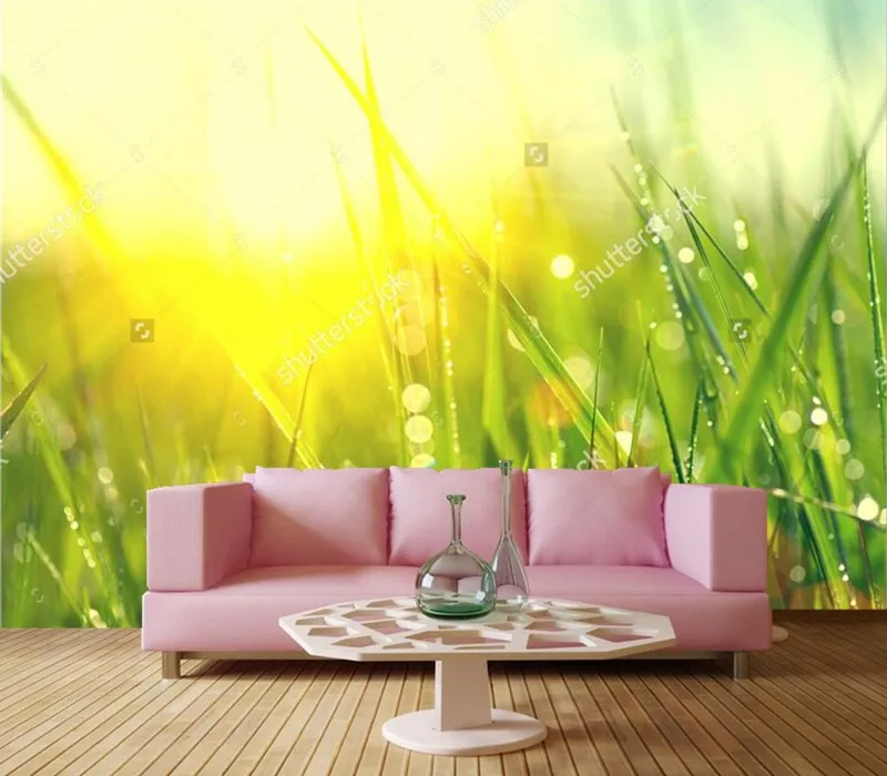 Custom photo wall murals,Spring dew fresh green grass Closeup wallpaper,living room tv sofa wall bedroom 3d wallpaper background floral daisy dahlia shower curtains bathroom decor spring colorful flowers outdoor grass green leaves rural fabric bath curtain