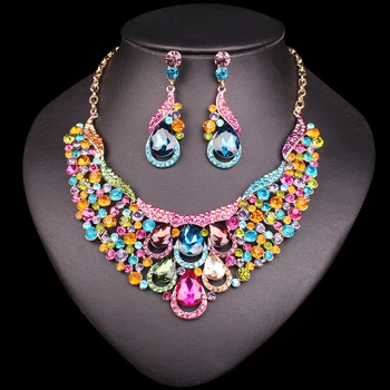 

Fashion Bridal Jewelry Sets Wedding Necklace & Earrings For Brides Crystal Jewellery Drop Shipping Costume Decoration for Women