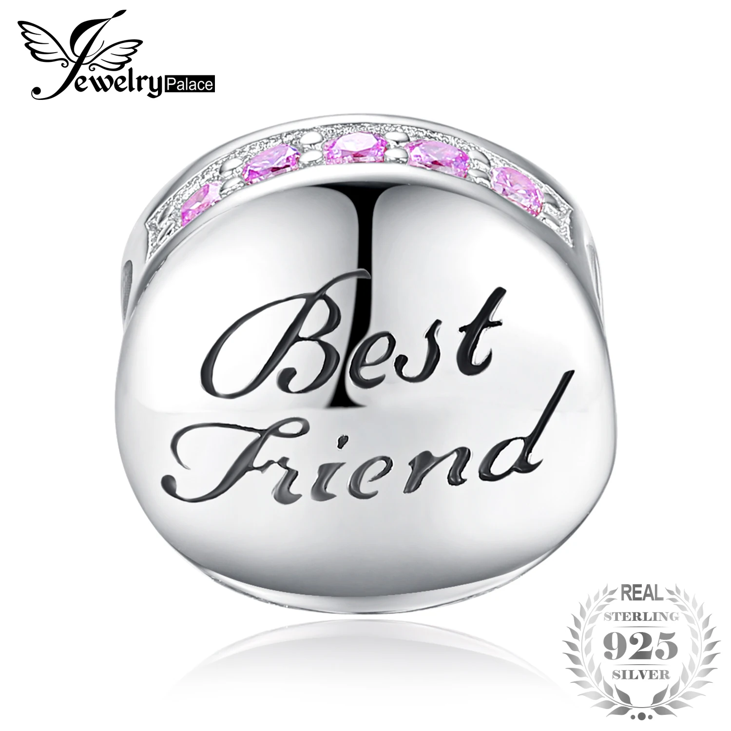 JewelryPalace Half Infinity Round Pink Cubic Zirconia Engraved Best friend Ball Beads Charms 925 Sterling Silver Hot DIY Jewelry | Украшения