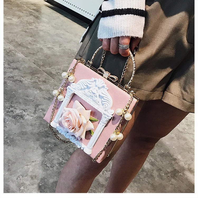 Винтажная сумка из тисненой кожи в стиле барокко с цветочным узором, женская сумка-мессенджер из искусственной кожи с жемчужной цепочкой, мини-женская сумка через плечо