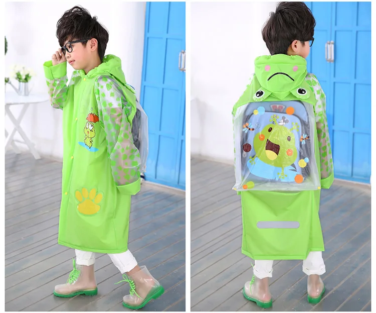 7.Waterproof kids raincoat with school bag Children's rain coat Inflated cap brim cute cartoon Long rain jacket