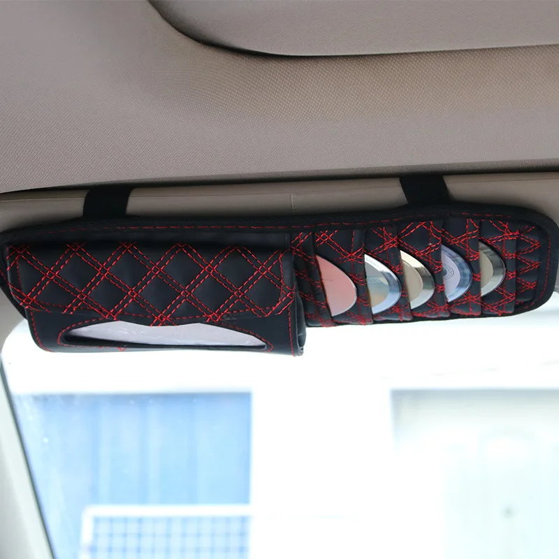 

PU leather Two-in-one paper towel draw car sun visor CD clip red wine fashion hot 2 color selection Tissue box