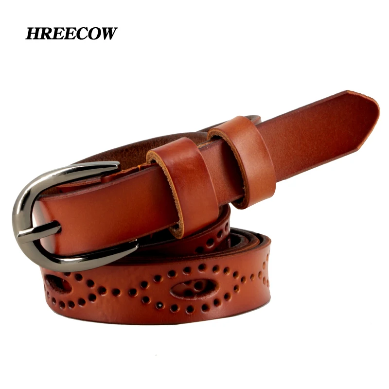

2017 Famous brand Hollow out Thin belt Pin Buckle Genuine Leather Belt For Women Female Cowskin Leather Belts