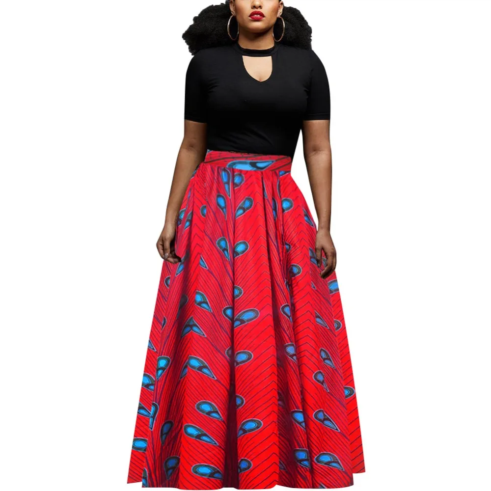 Fadzeco принт юбки комплект из обуви в африканском стиле платья для Для женщин модная африканская Дашики с эластичной резинкой на талии и принтом юбка макси Длина