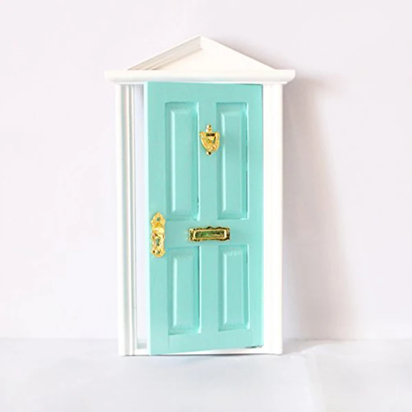 Миниатюрная кукла дома игры игрушки деревянная дверь с аппаратным оборудованием 4 панели Топ остроконечный-мятный зеленый