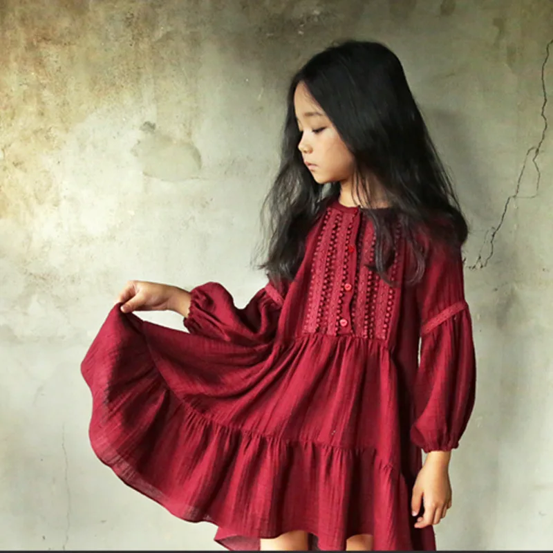 

Linen Cotton Blend Fall Winter Girls Dresses Big Girl Teenager's dress Clotthing