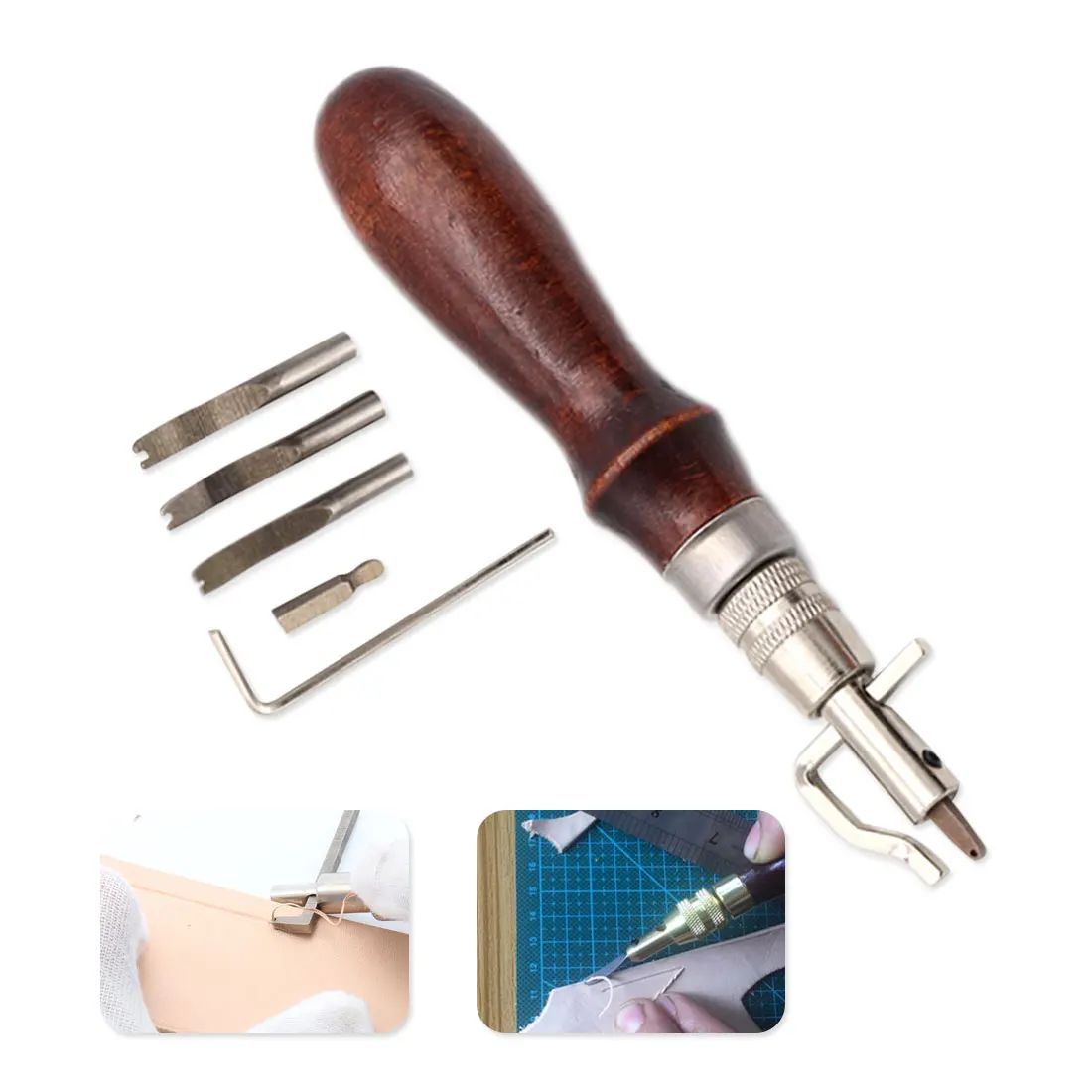 

Sewing Tools Accessories 5 in 1 Pro Leather Craft Edge Press Kit Adjustable Stitching and Groover Crease Leather Stitching Tool