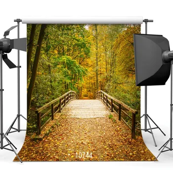 

SJOLOON autumn photography background fall leaves and bridge photo backdrops lover photography background photo studio viny prop