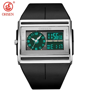 

NEW OHSEN Analog Digital Watch LCD Dual Core Alarm 30m Swim Sports Watch Men Rubber Band Wrist Watch Quartz Watch Hombre Relogio