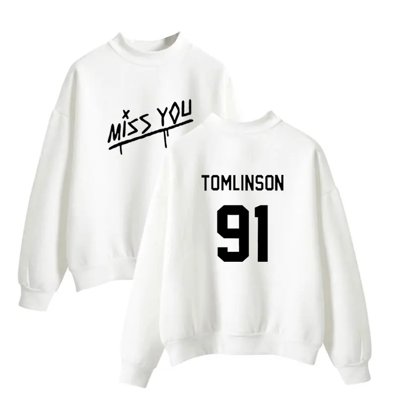 BTS England Singer Louis Tomlinson 91 Print High-necked Hoodie Sweatshirt Women Female Turtleneck Capless Sweatshirt XL Clothes