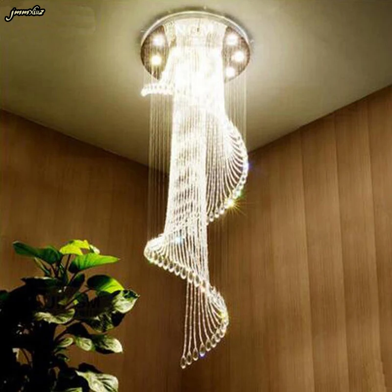 

jmmxiuz Modern Luxury Large Luxury Crystal Chandelier Long Stair Spiral Light Fixtures for Hotel Living Room Villa